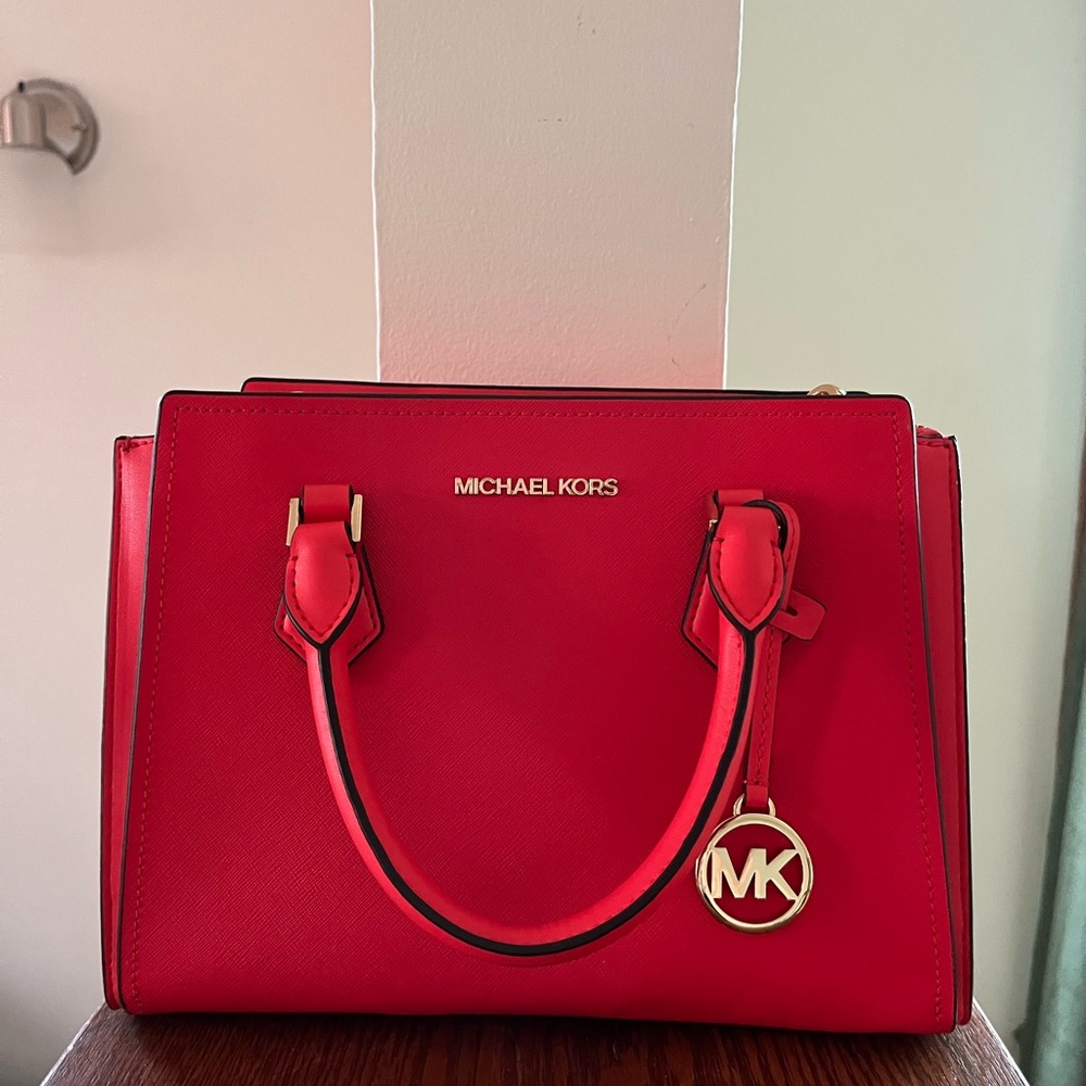 Michael Kors Red Satchel with Gold Hardware